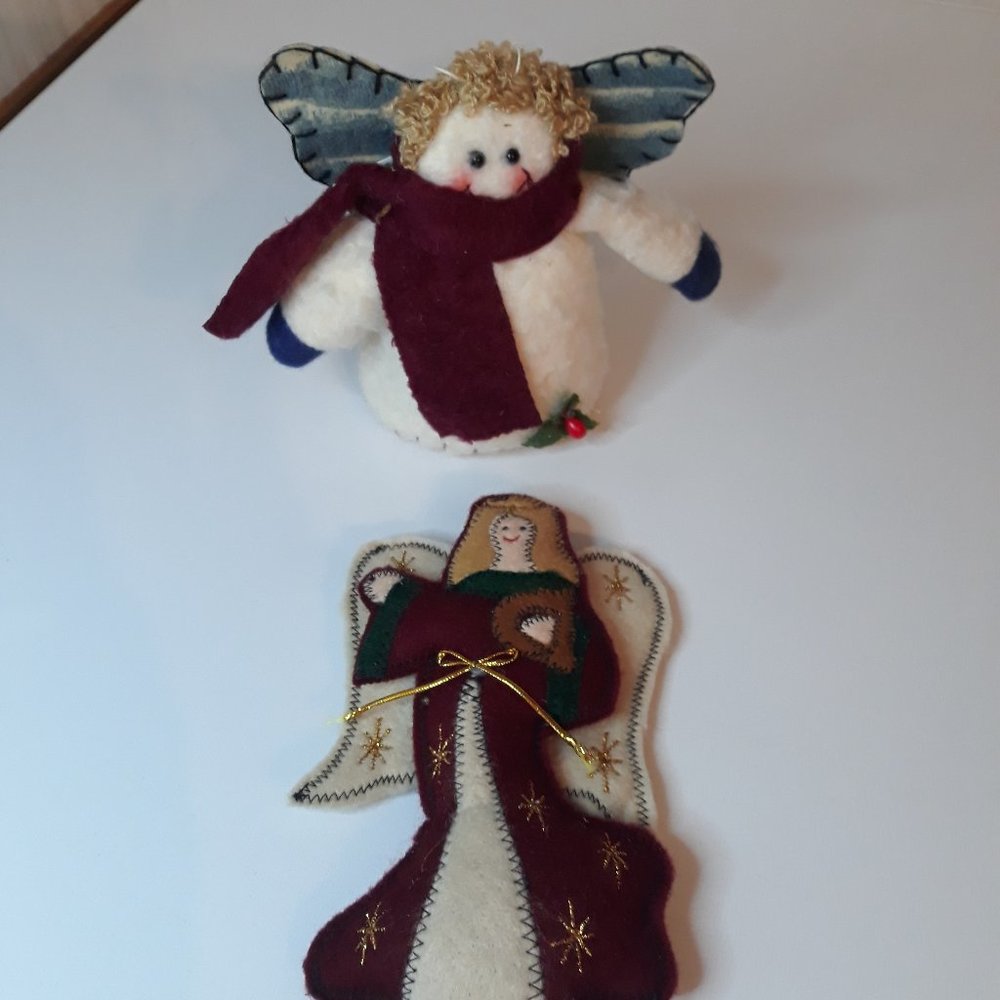 Felt Christmas Ornaments, Angel and Winged Snowman